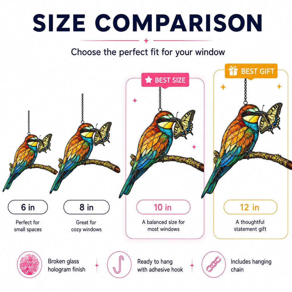 Bee-eater & Swallowtail Butterfly Holographic Acrylic Suncatcher