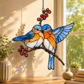 Bluebird Pair & Red Berry Branch Holographic Acrylic Suncatcher