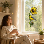 American Goldfinch & Sunflower Holographic Acrylic Suncatcher
