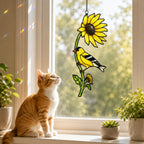 American Goldfinch & Sunflower Holographic Acrylic Suncatcher