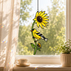 American Goldfinch & Sunflower Holographic Acrylic Suncatcher