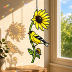 American Goldfinch & Sunflower Holographic Acrylic Suncatcher