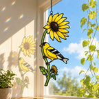 American Goldfinch & Sunflower Holographic Acrylic Suncatcher