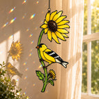American Goldfinch & Sunflower Holographic Acrylic Suncatcher