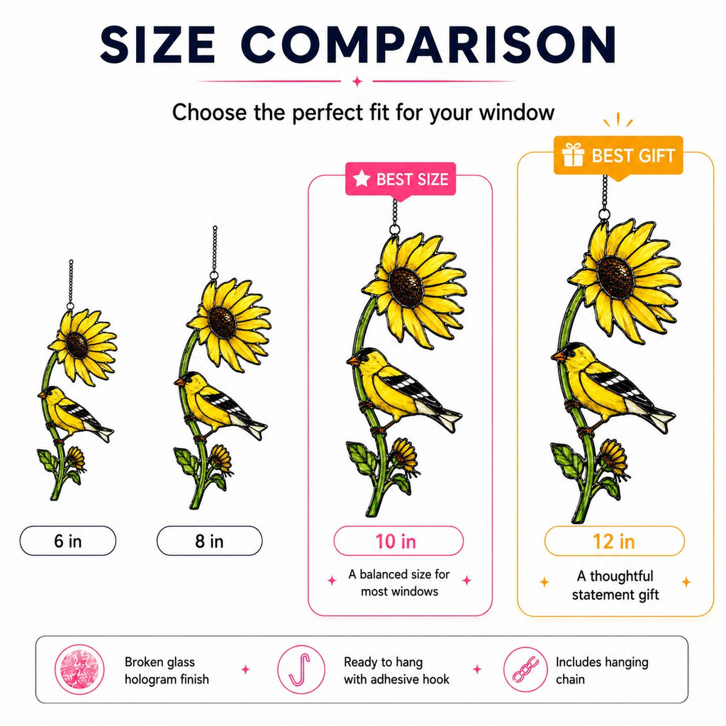 American Goldfinch & Sunflower Holographic Acrylic Suncatcher