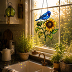 Indigo Bunting & Sunflower Holographic Acrylic Suncatcher