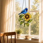Indigo Bunting & Sunflower Holographic Acrylic Suncatcher