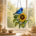 Indigo Bunting & Sunflower Holographic Acrylic Suncatcher