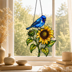 Indigo Bunting & Sunflower Holographic Acrylic Suncatcher