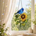 Indigo Bunting & Sunflower Holographic Acrylic Suncatcher