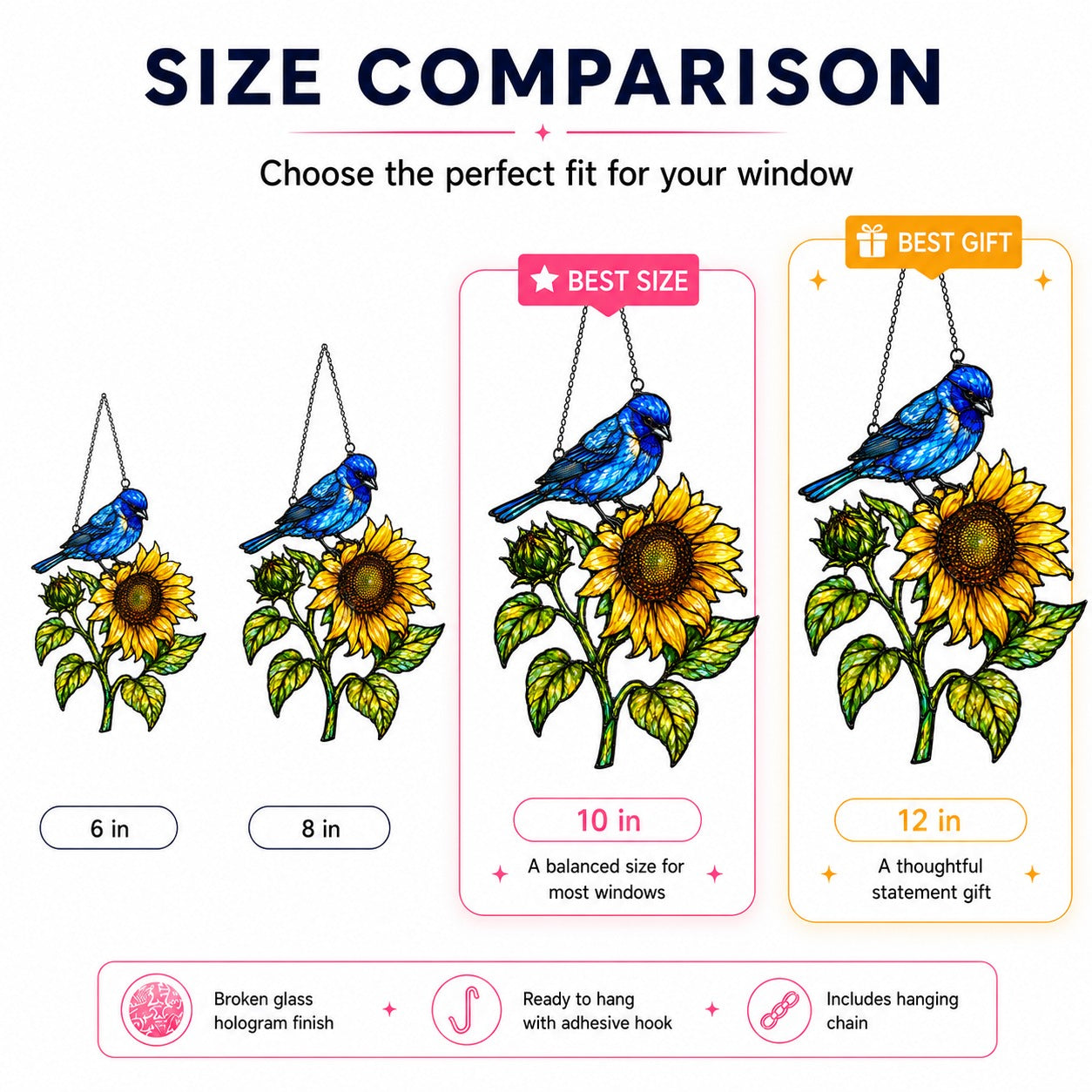 Indigo Bunting & Sunflower Holographic Acrylic Suncatcher