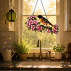 Baltimore Oriole & Cherry Blossom Branch Holographic Acrylic Suncatcher