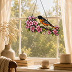 Baltimore Oriole & Cherry Blossom Branch Holographic Acrylic Suncatcher