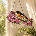 Baltimore Oriole & Cherry Blossom Branch Holographic Acrylic Suncatcher