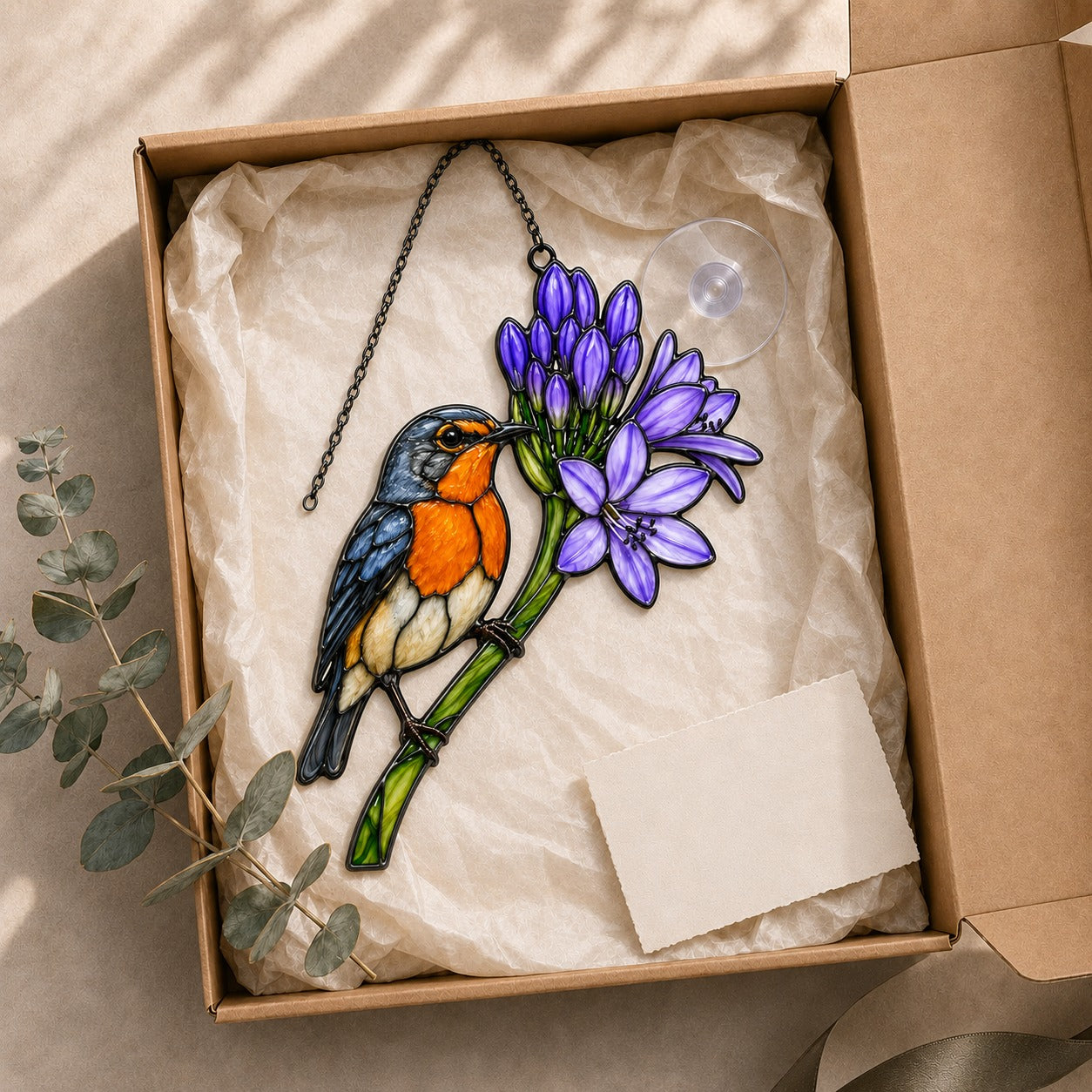 Bluebird & Purple Agapanthus Holographic Acrylic Suncatcher