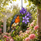 Bluebird & Purple Agapanthus Holographic Acrylic Suncatcher