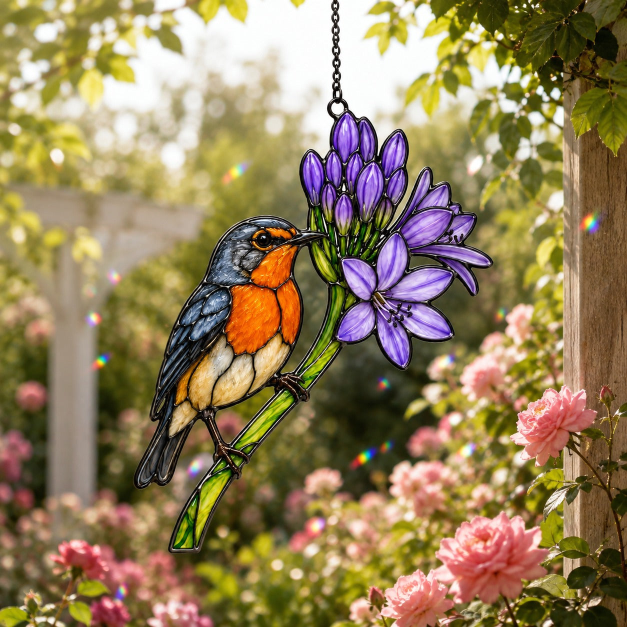 Bluebird & Purple Agapanthus Holographic Acrylic Suncatcher