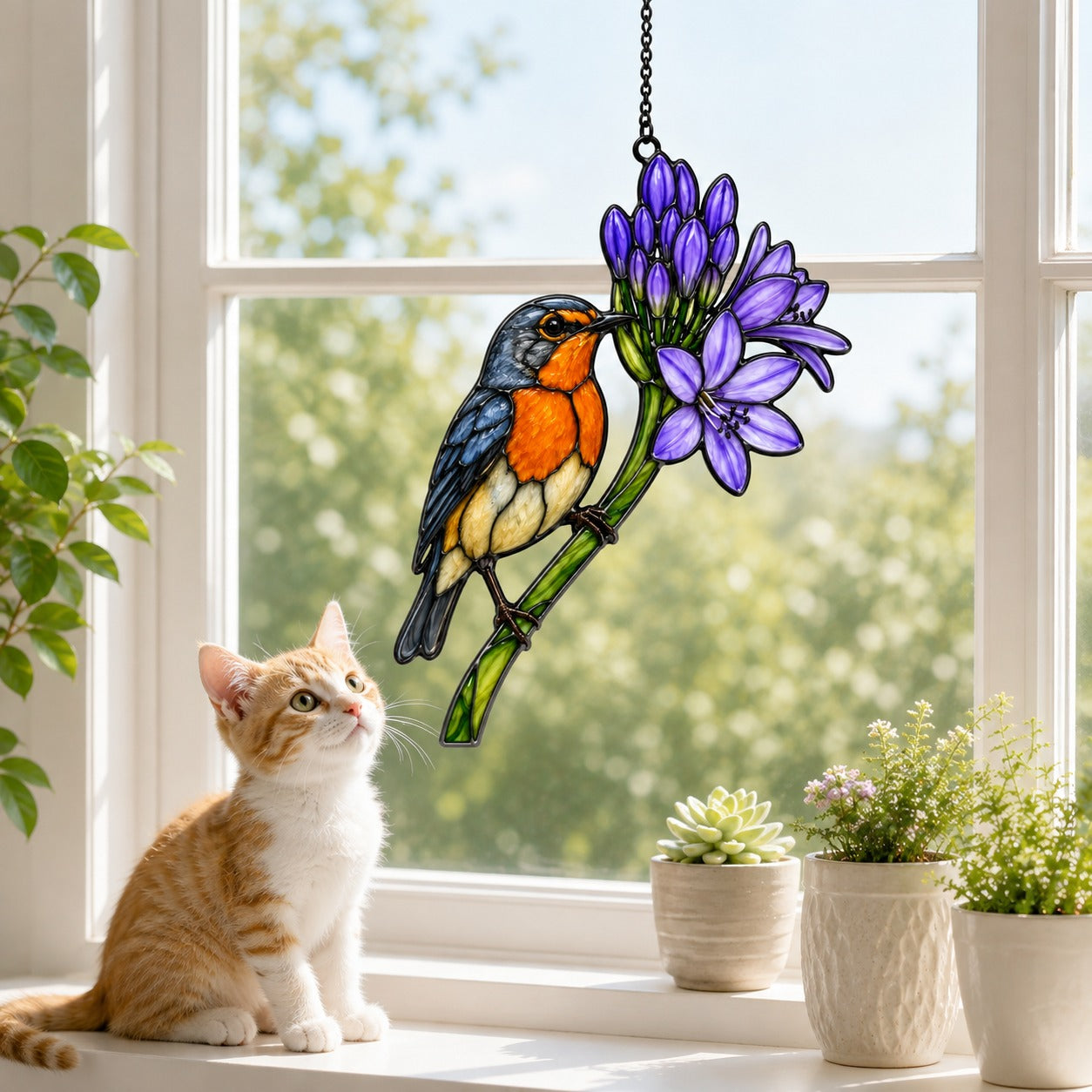 Bluebird & Purple Agapanthus Holographic Acrylic Suncatcher