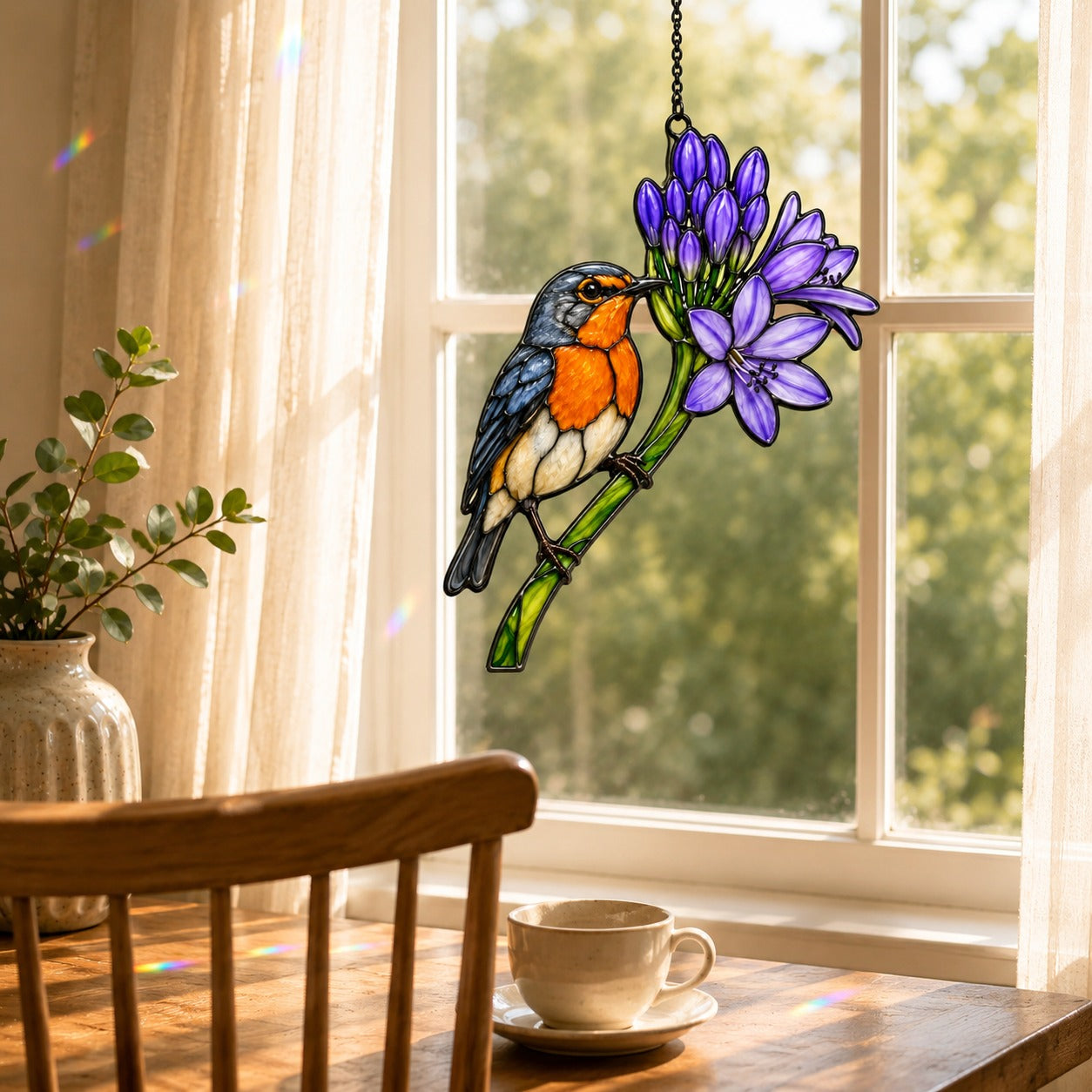 Bluebird & Purple Agapanthus Holographic Acrylic Suncatcher