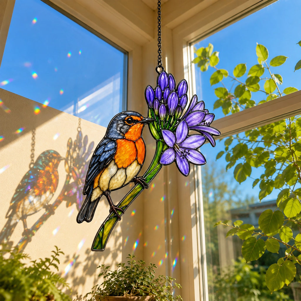 Bluebird & Purple Agapanthus Holographic Acrylic Suncatcher