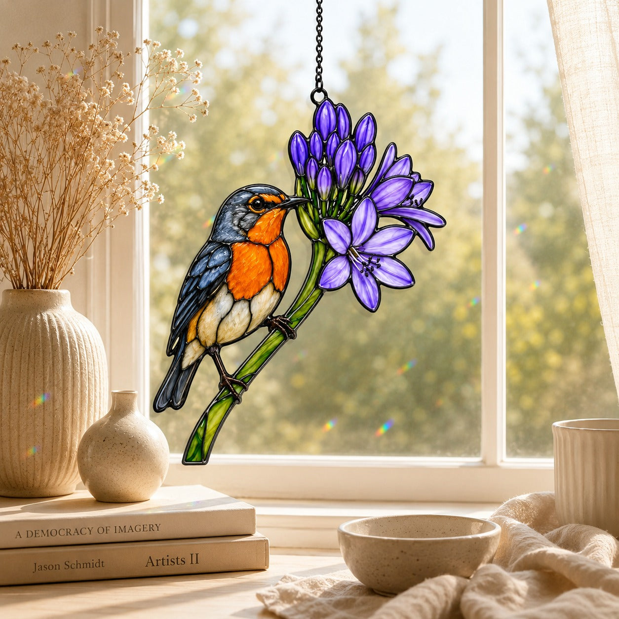 Bluebird & Purple Agapanthus Holographic Acrylic Suncatcher