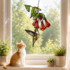 Hummingbird & Red Trumpet Flowers Holographic Acrylic Suncatcher