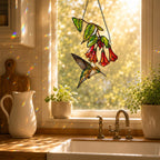 Hummingbird & Red Trumpet Flowers Holographic Acrylic Suncatcher