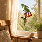 Hummingbird & Red Trumpet Flowers Holographic Acrylic Suncatcher