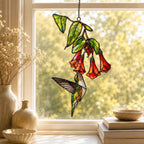 Hummingbird & Red Trumpet Flowers Holographic Acrylic Suncatcher