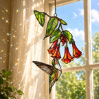 Hummingbird & Red Trumpet Flowers Holographic Acrylic Suncatcher