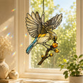 Songbird in Flight & Golden Buds Holographic Acrylic Suncatcher