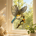 Songbird in Flight & Golden Buds Holographic Acrylic Suncatcher