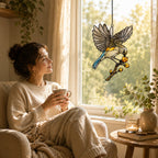 Songbird in Flight & Golden Buds Holographic Acrylic Suncatcher