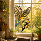 Songbird in Flight & Golden Buds Holographic Acrylic Suncatcher