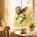 Songbird in Flight & Golden Buds Holographic Acrylic Suncatcher