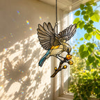 Songbird in Flight & Golden Buds Holographic Acrylic Suncatcher