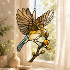 Songbird in Flight & Golden Buds Holographic Acrylic Suncatcher