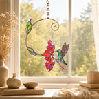 Hummingbird & Red Bloom Vine Holographic Acrylic Suncatcher