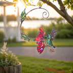 Hummingbird & Red Bloom Vine Holographic Acrylic Suncatcher