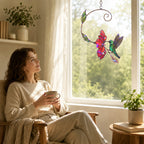 Hummingbird & Red Bloom Vine Holographic Acrylic Suncatcher