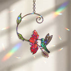 Hummingbird & Red Bloom Vine Holographic Acrylic Suncatcher