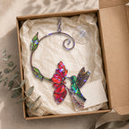 Hummingbird & Red Bloom Vine Holographic Acrylic Suncatcher