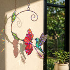 Hummingbird & Red Bloom Vine Holographic Acrylic Suncatcher