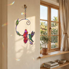 Hummingbird & Red Bloom Vine Holographic Acrylic Suncatcher