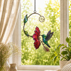 Hummingbird & Red Bloom Vine Holographic Acrylic Suncatcher
