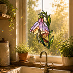 Hummingbird & Purple Foxglove Bell Holographic Acrylic Suncatcher