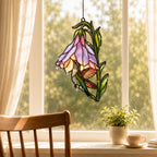Hummingbird & Purple Foxglove Bell Holographic Acrylic Suncatcher
