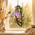 Hummingbird & Purple Foxglove Bell Holographic Acrylic Suncatcher