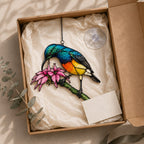 Rainbow Sunbird & Pink Lily Holographic Acrylic Suncatcher