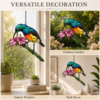 Rainbow Sunbird & Pink Lily Holographic Acrylic Suncatcher